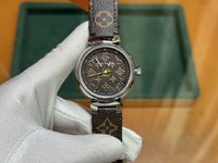 Replica 1:1 High Quality
 Louis Vuitton Watch Blue Set With Diamonds Genuine Leather Mechanical Movement