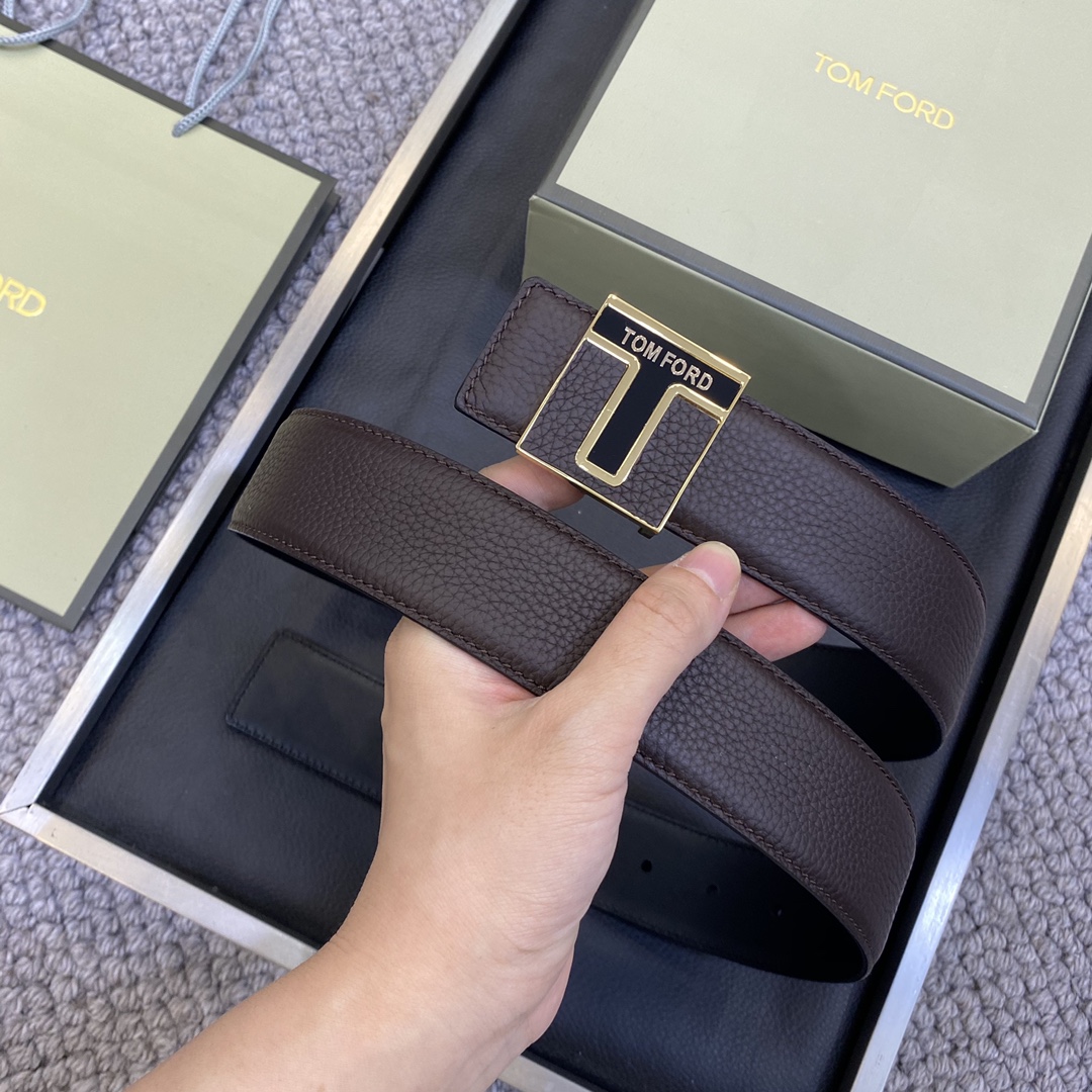 TOMFORD汤姆福特新品高端双面小牛皮简约商务男士腰带4.0cm宽双面使用配原版包装