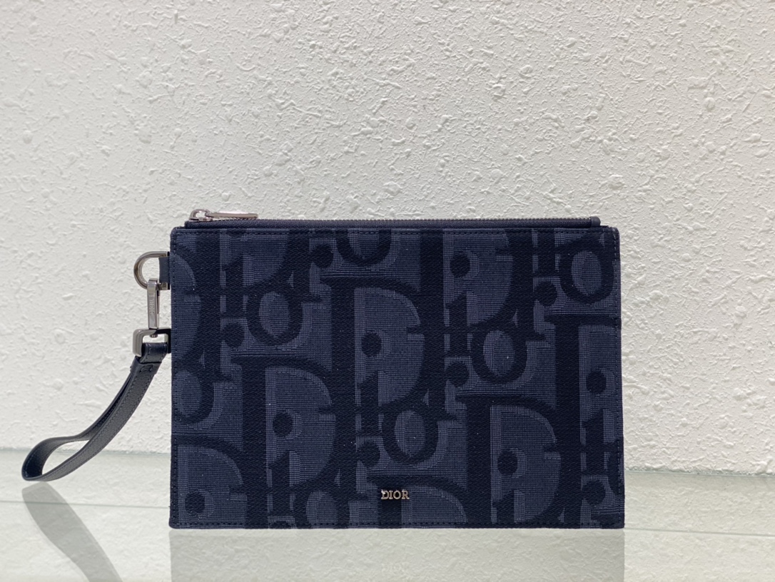 Dior Bolsos de embrague Negro Amarillo Impresión Cuero de vaca Oblique