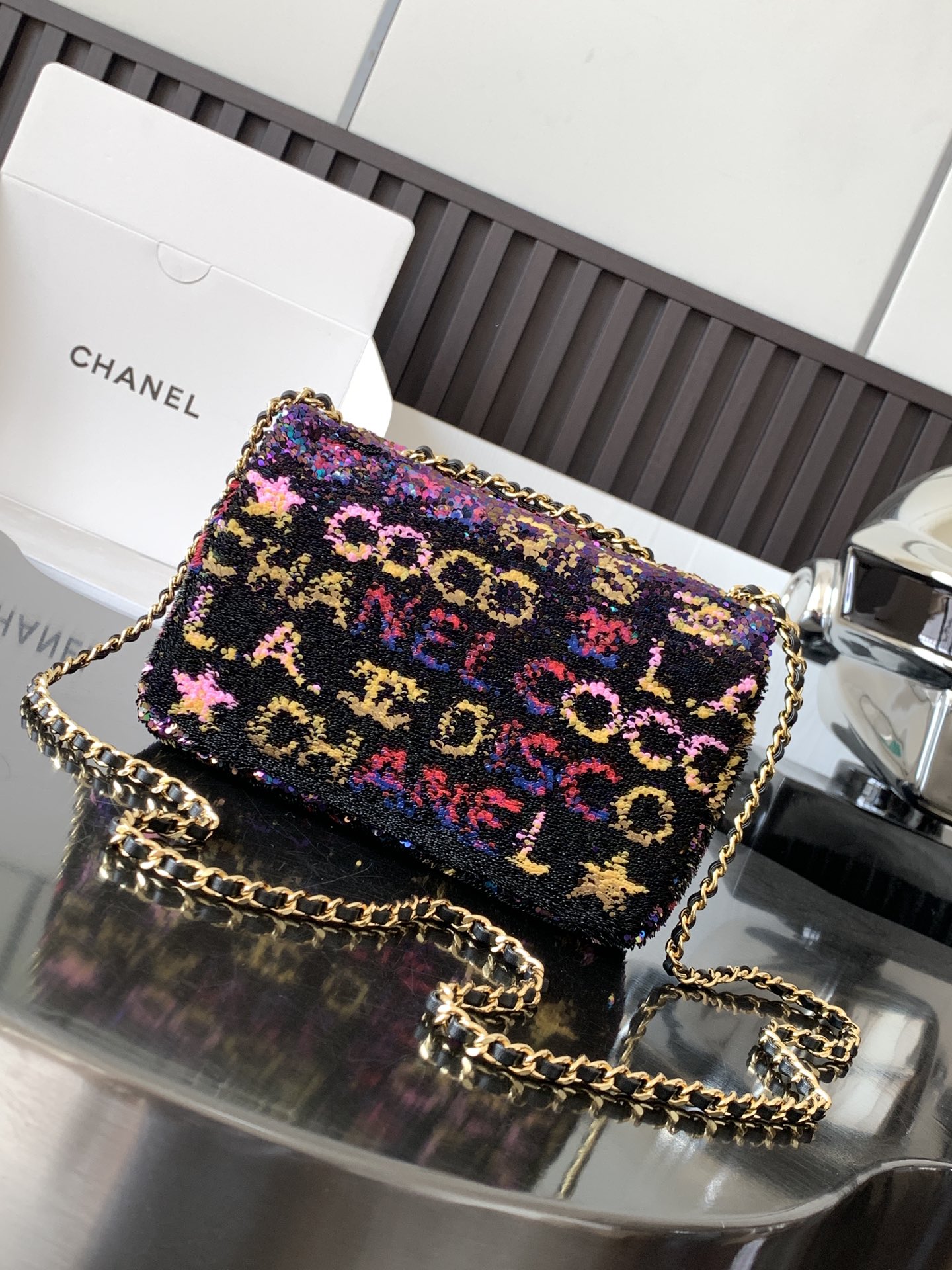 CHANEL MINI CF sequin evening bag