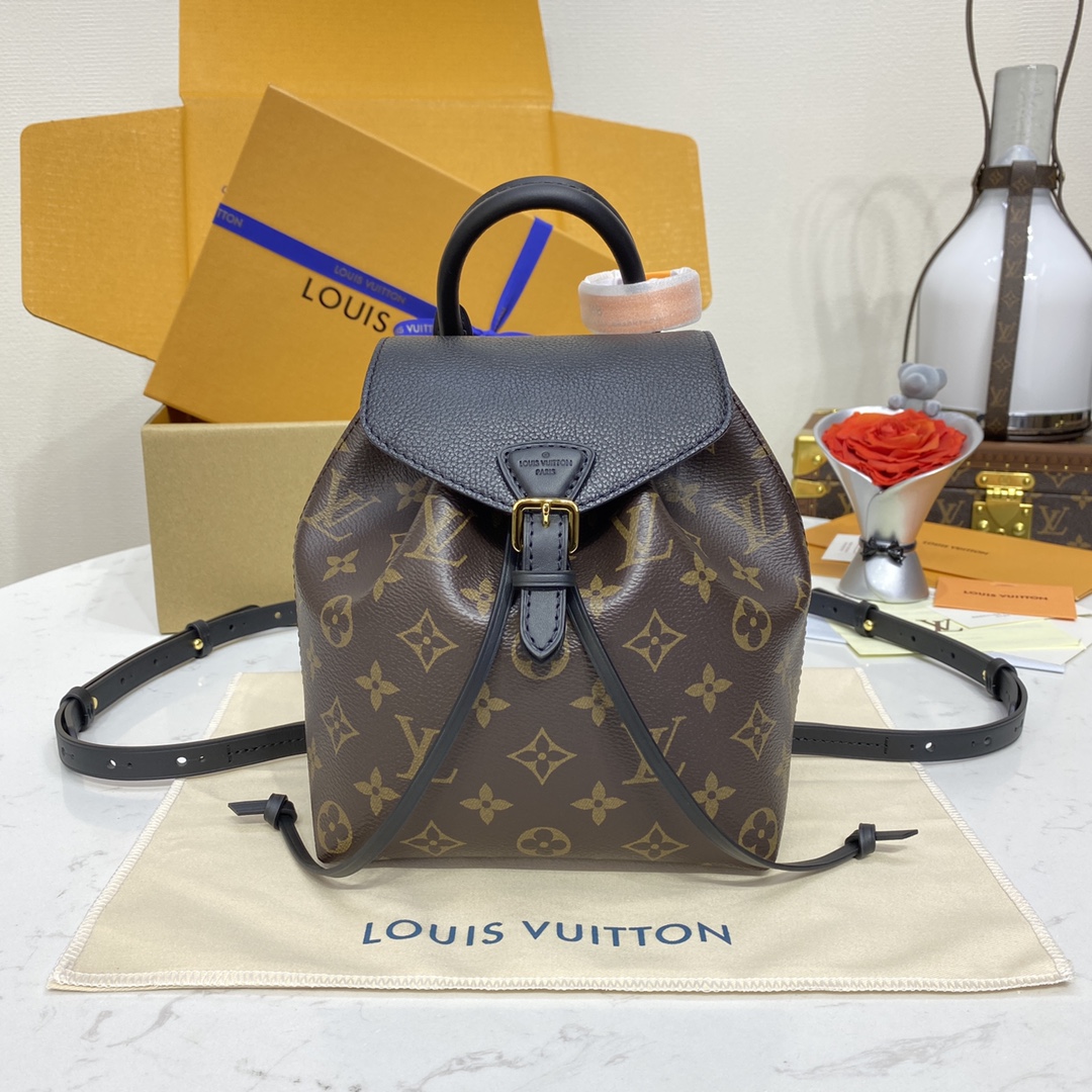 Louis Vuitton LV Montsouris Sacos Mochila Preto Amarelo Monogram Canvas Couro de vaca Colecção Inverno M45502