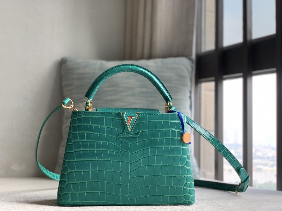 Louis Vuitton LV premium quality original leather officially on sale N92173 green crocodile pattern silver buckle