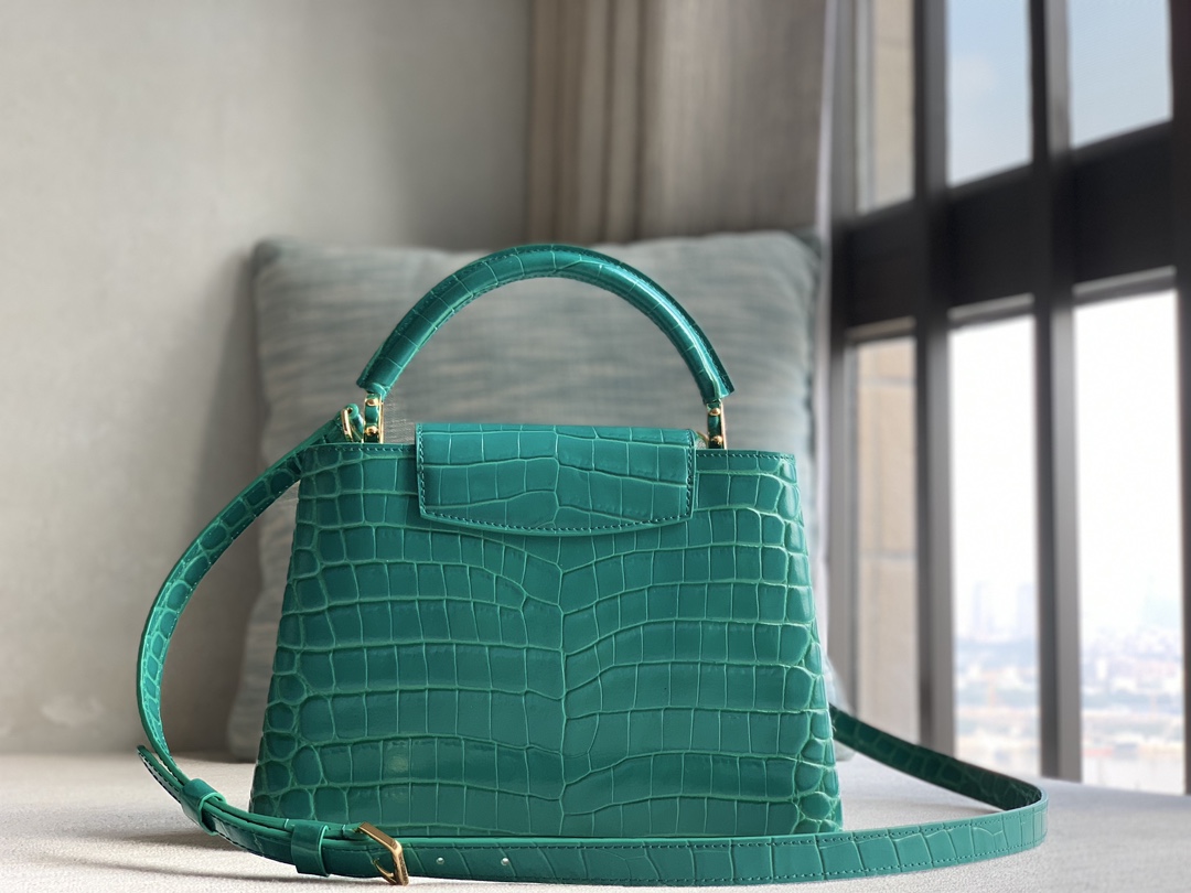 Louis Vuitton LV premium quality original leather officially on sale N92173 green crocodile pattern silver buckle