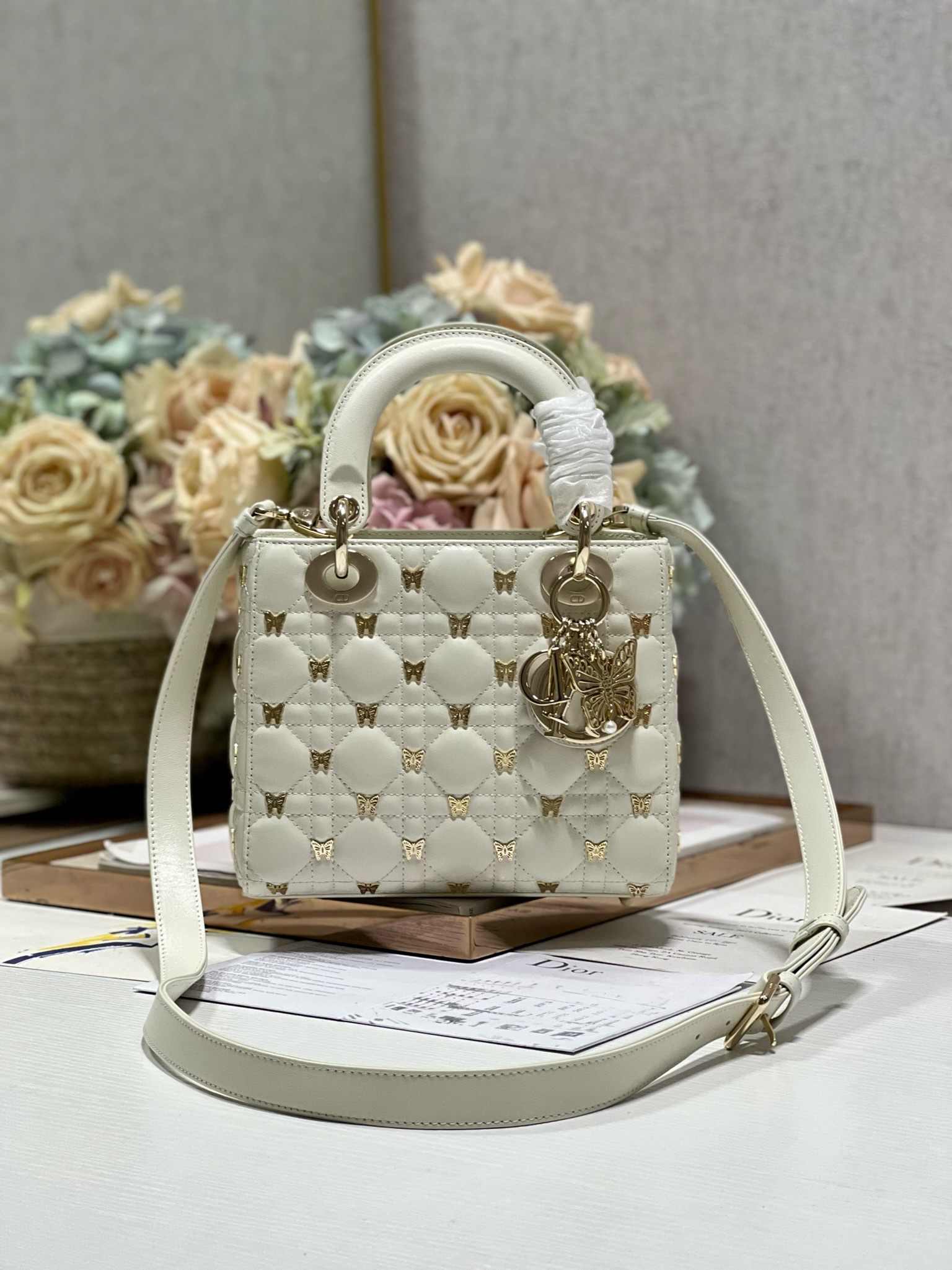 Dior Handbags Crossbody & Shoulder Bags US Sale
 Gold White Lambskin Resin Sheepskin Lady