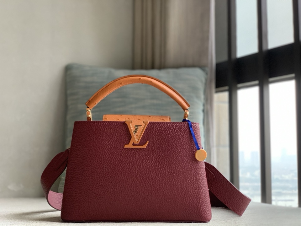 Louis Vuitton LV Capucines bb number official N82904 orange with purple ostrich pattern (color matching) Taurillon series is shaped into an exqui