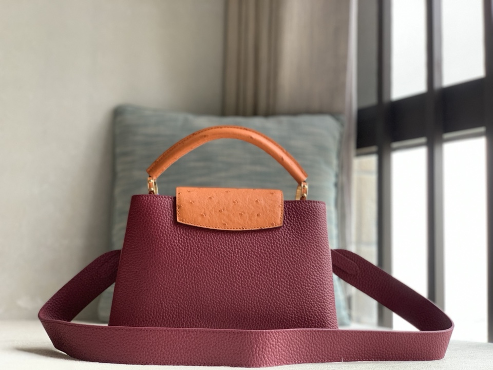 Louis Vuitton LV Capucines bb number official N82904 orange with purple ostrich pattern (color matching) Taurillon series is shaped into an exqui