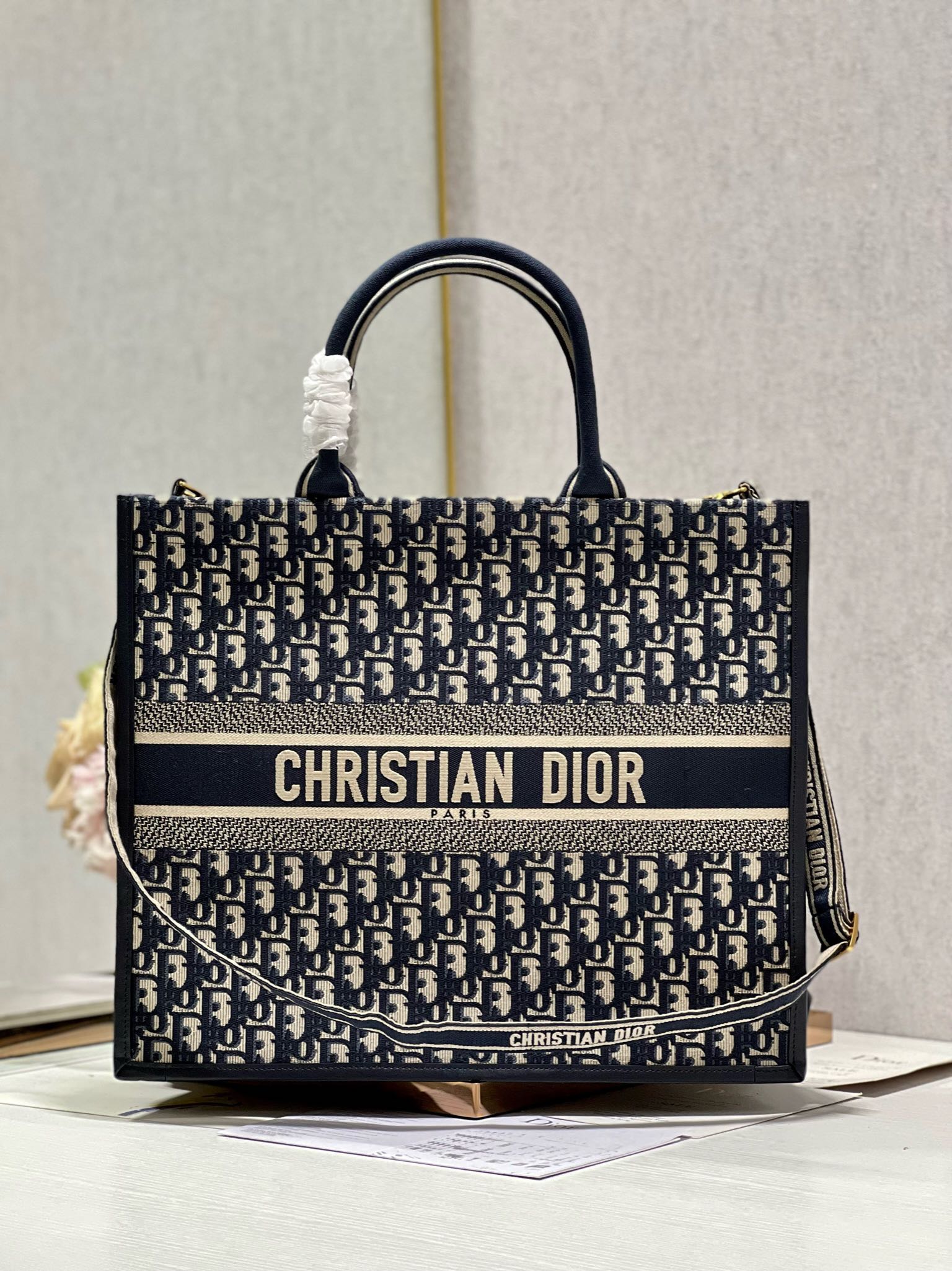 Dior classic shopping bag, embroidered blue D patchwork leather with 4