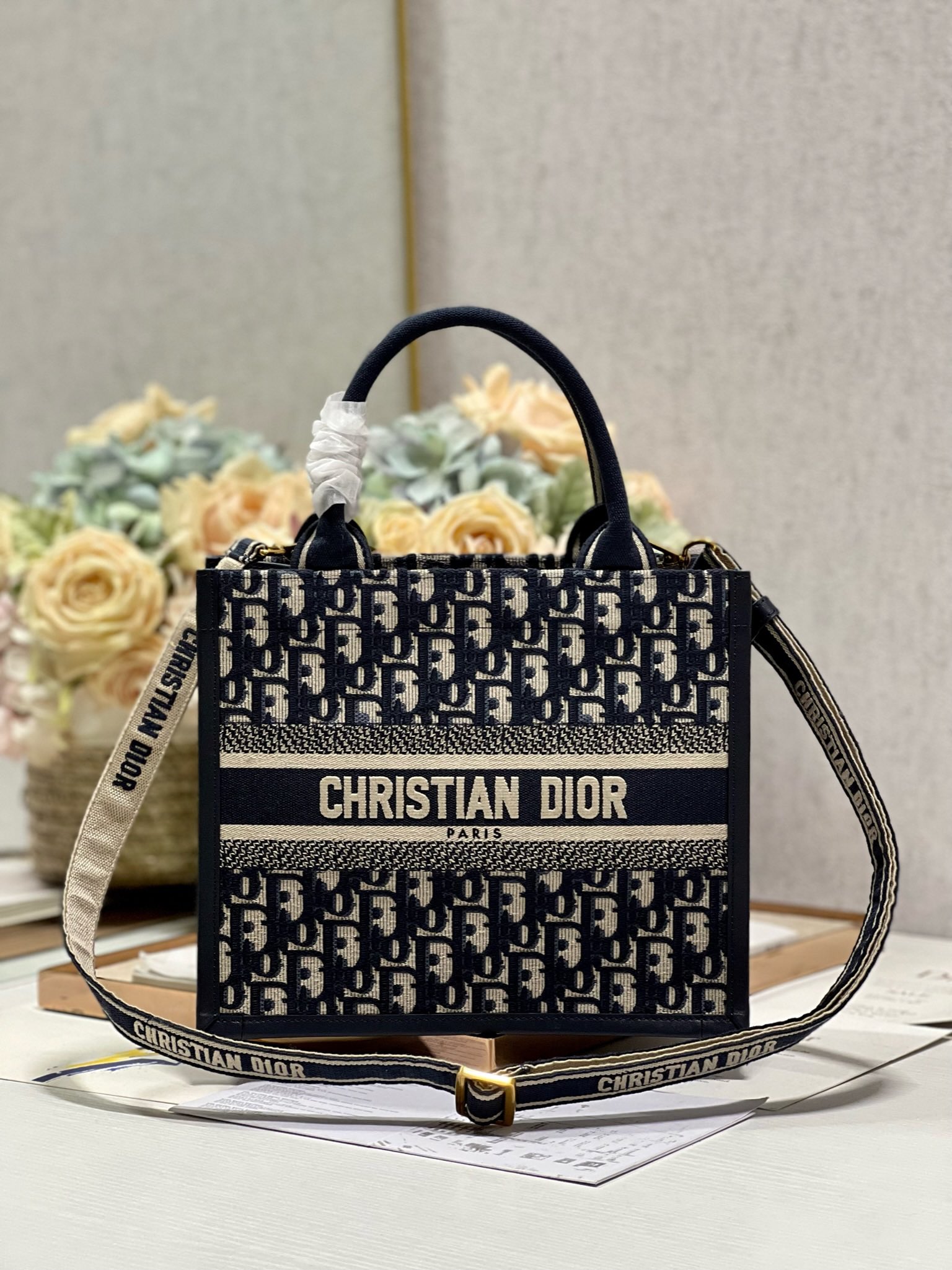 Dior classic shopping bag, embroidered blue D patchwork leather with 2