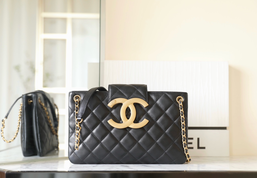 Chanel Handbags Tote Bags Buy Replica
 Black Vintage Gold Lambskin Sheepskin Spring Collection