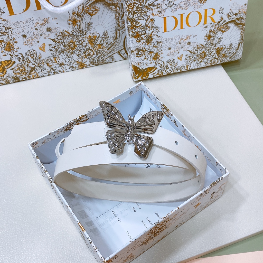 dior24早春Métamorphose腰带20毫米光滑牛皮革超級火蝴蝶搭扣系列