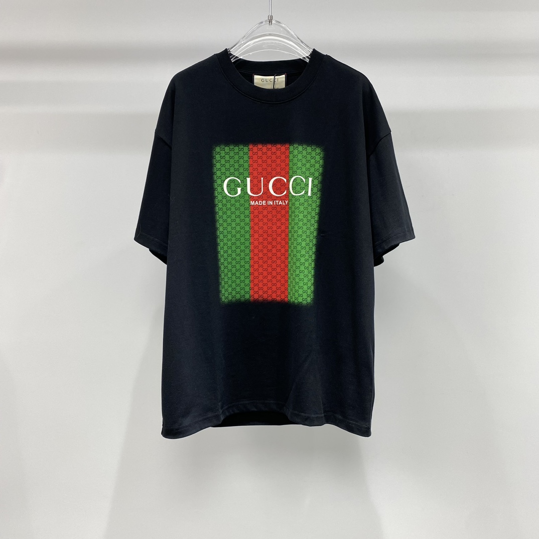 Pierwsza kopia
 Gucci Odzież T-Shirt Zielony Czerwony Drukowanie Kolekcja wiosenno-letnia Krótki rękaw