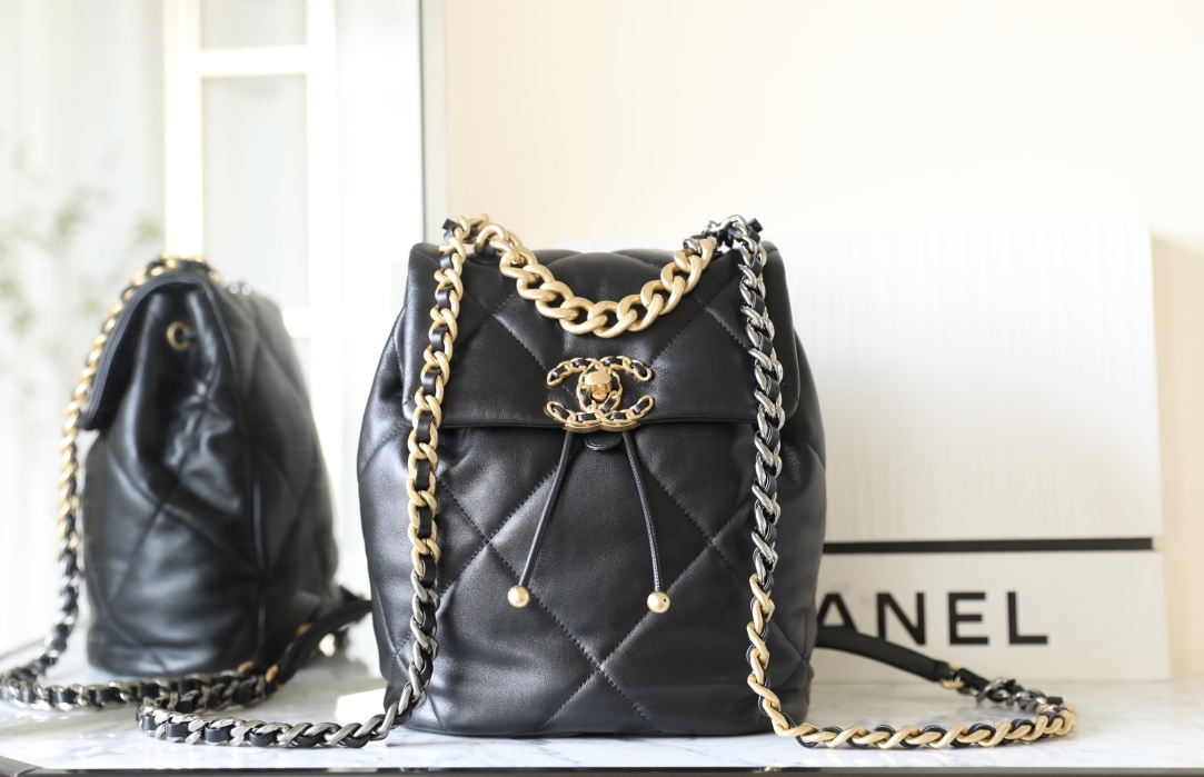 Chanel Bolsos Mochila Réplica de alta calidad
 Negro Oro retro Piel oveja Colección primavera Vintage Cadena