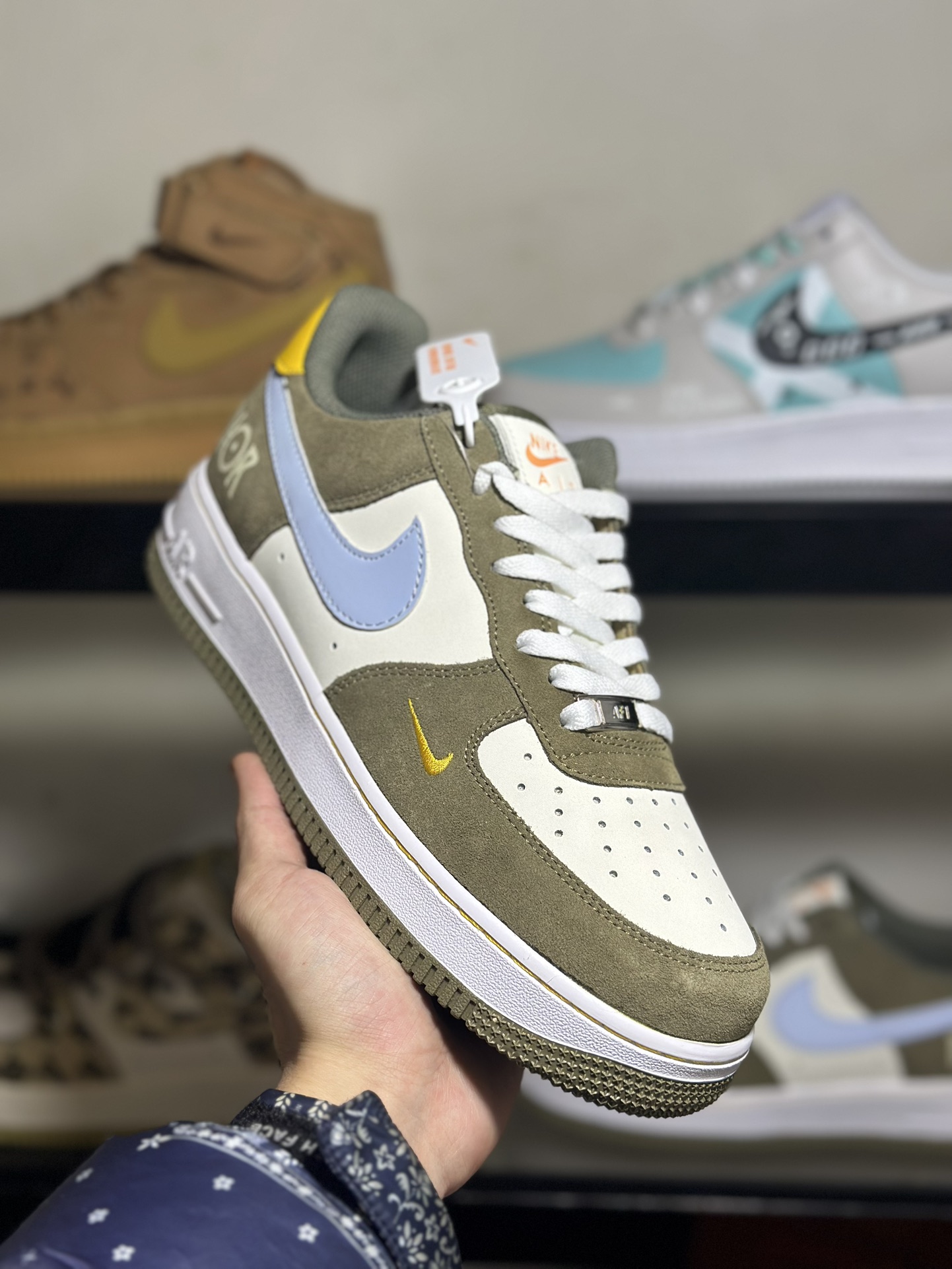 NIkeAirForce107Low“迪奥联名--竹青”空军一号低帮运动鞋休闲鞋折边针车工艺难度大原楦头