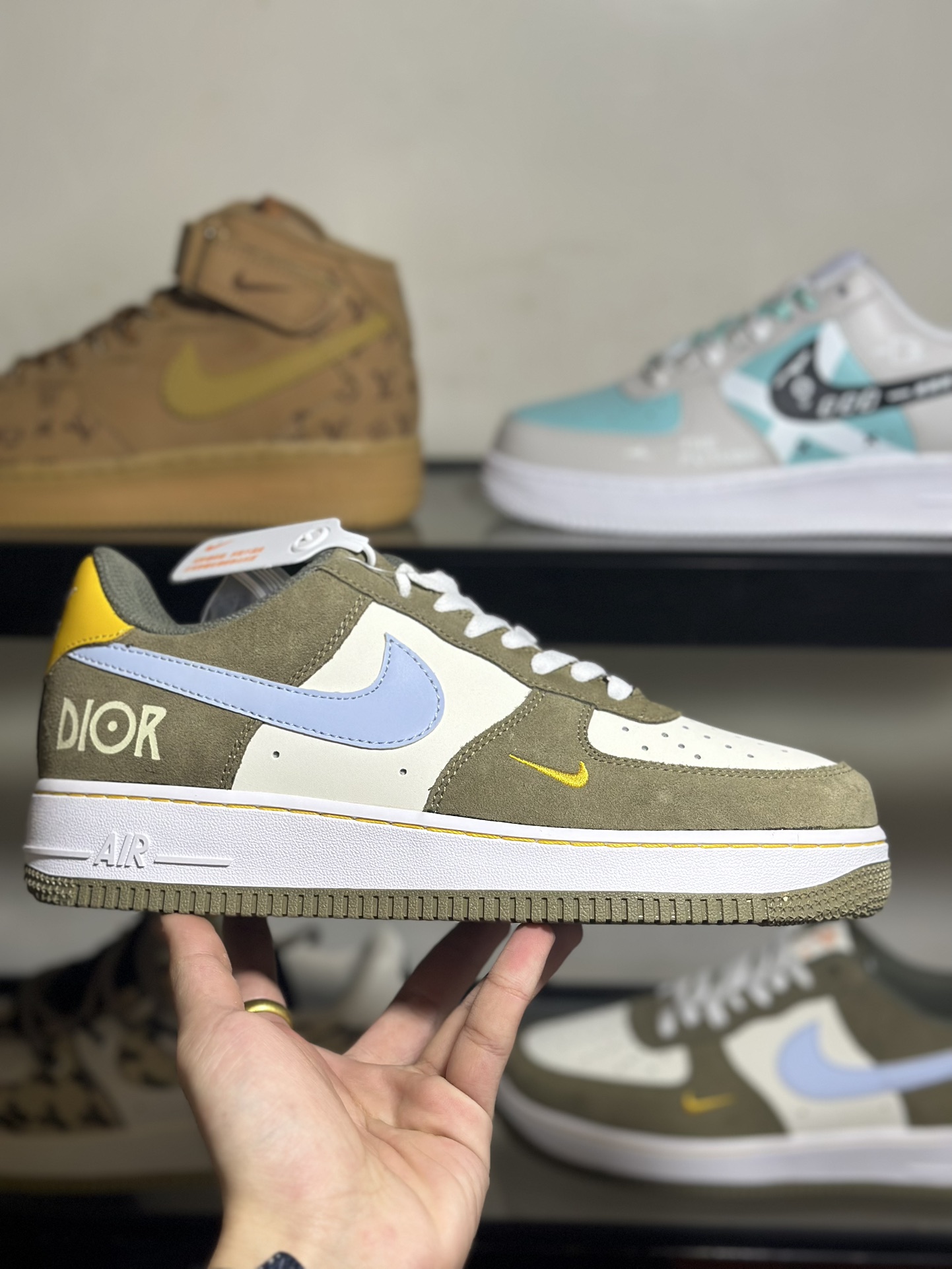 NIkeAirForce107Low“迪奥联名--竹青”空军一号低帮运动鞋休闲鞋折边针车工艺难度大原楦头