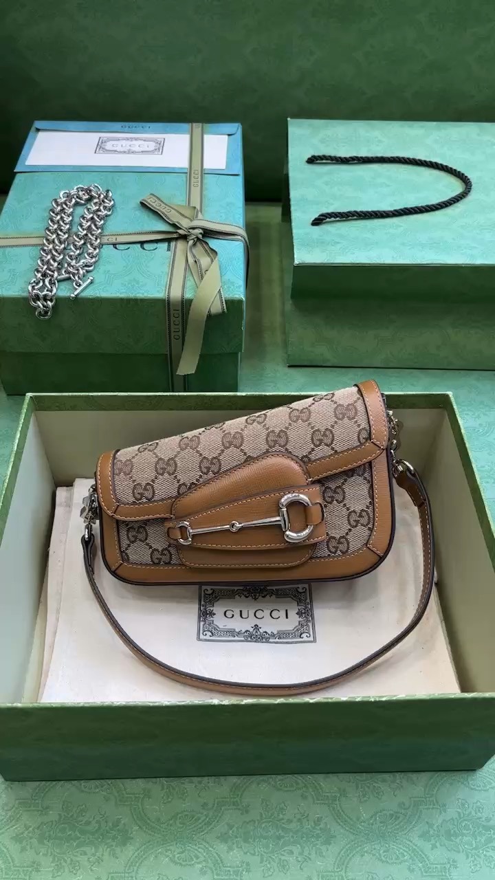 Gucci Horsebit Crossbody & Shoulder Bags Brown Canvas 1955 Mini