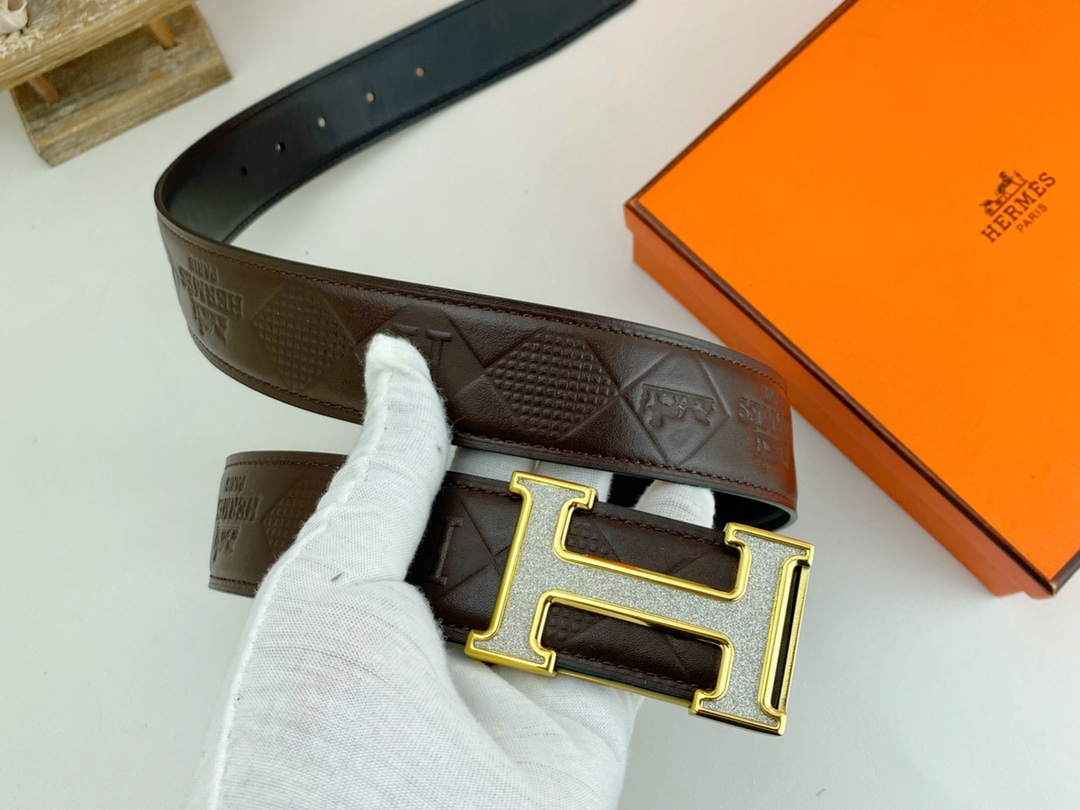 爱马仕特种皮腰带系列原厂五金精品不锈钢扣手感柔软舒适宽3.8CM