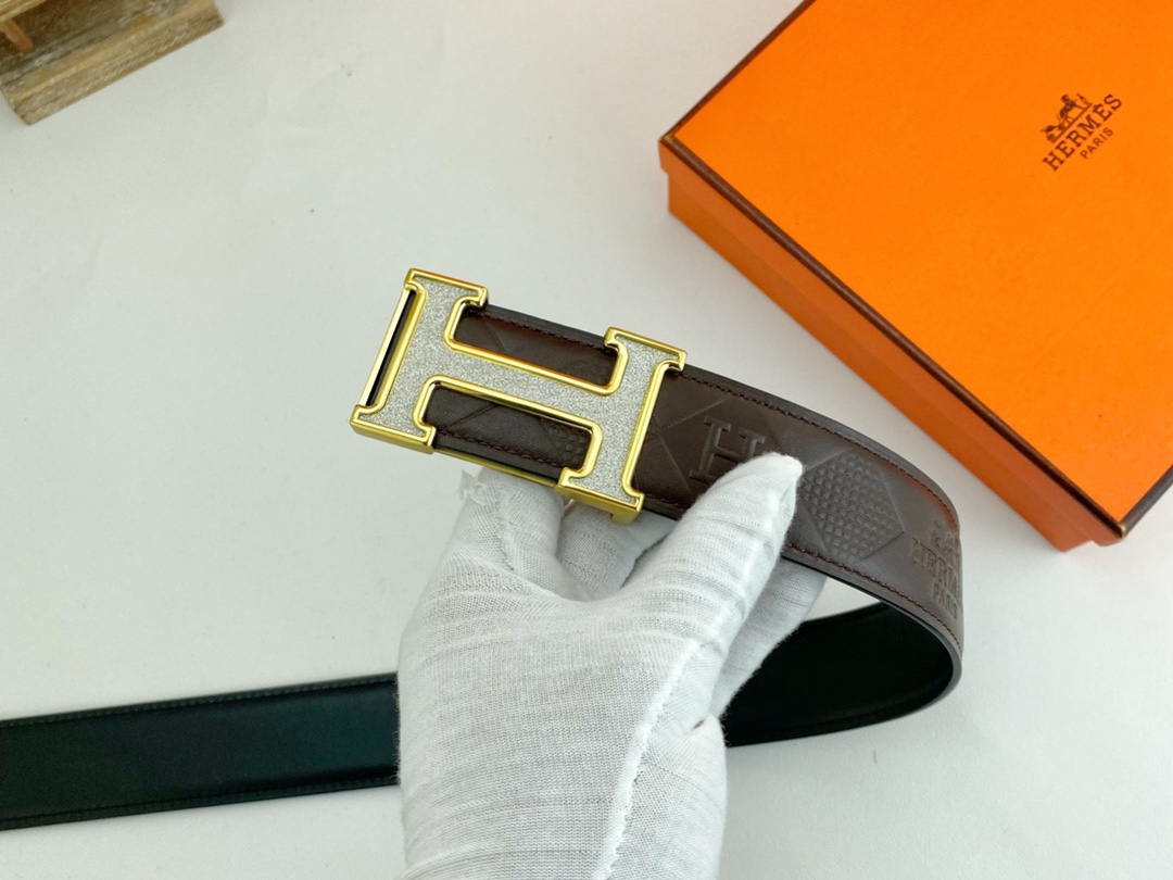 爱马仕特种皮腰带系列原厂五金精品不锈钢扣手感柔软舒适宽3.8CM