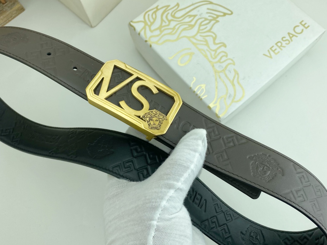 范思哲特种皮腰带系列原厂五金精品不锈钢扣手感柔软舒适宽3.8CM