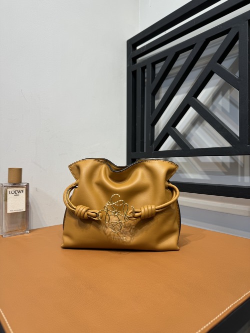 Loewe Flamenco Small Clutch Bag Warm Brown Leather Drawstring Closure 1 Loewe Flamenco Small Clutch Bag Warm Brown Leather Drawstring Closure