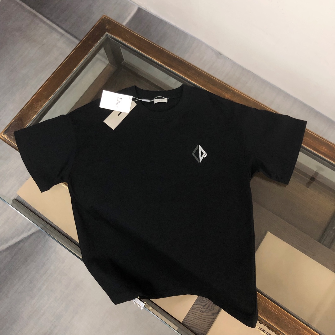 Replica 1:1
 Dior Clothing T-Shirt Black Blue White Embroidery Unisex Cotton Short Sleeve