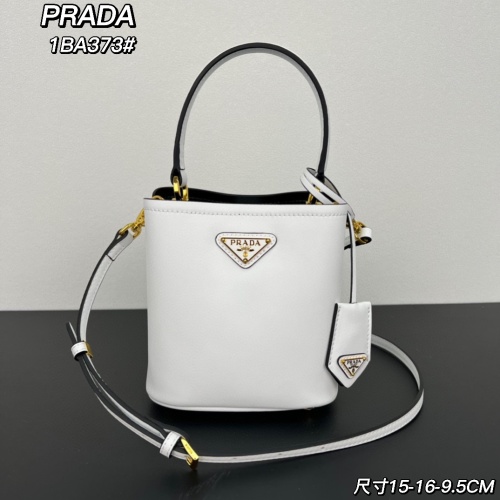 Prada 1BA373 White Leather Bucket Bag with Detachable Strap 1 Prada 1BA373 White Leather Bucket Bag with Detachable Strap