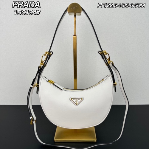 PRADA 1BC194 Moon Leather Shoulder Bag with Adjustable Straps - White 1 PRADA 1BC194 Moon Leather Shoulder Bag with Adjustable Straps - White