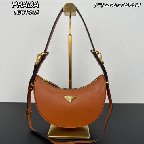 PRADA 1BC194 Moon Leather Hobo Bag with Adjustable Straps - Brown 1 PRADA 1BC194 Moon Leather Hobo Bag with Adjustable Straps - Brown