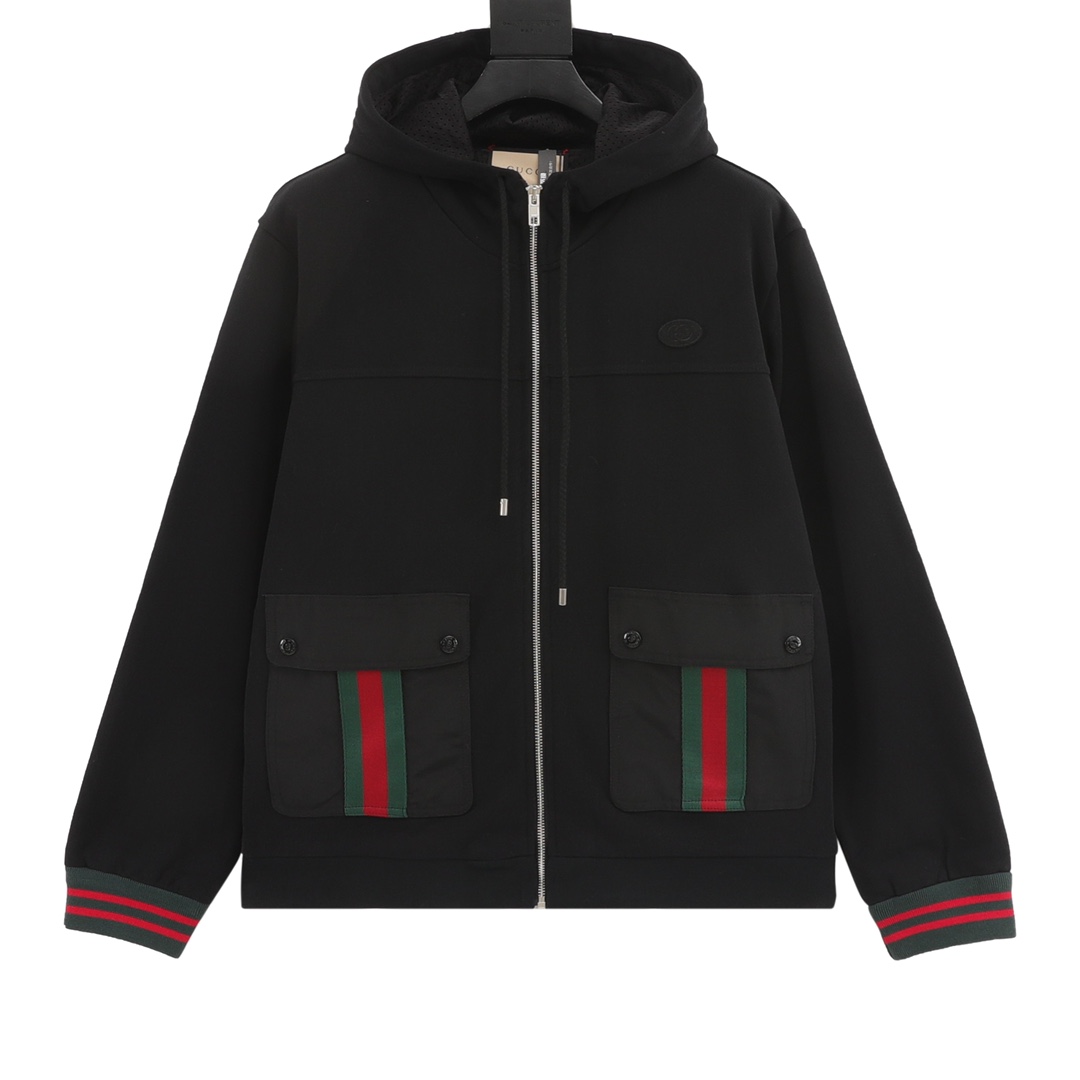 Recogida local (se puede dejar en tienda) GUCCI/Gucci chaqueta de trabajo con cremallera y bolsillos de cinta. Tejido d…