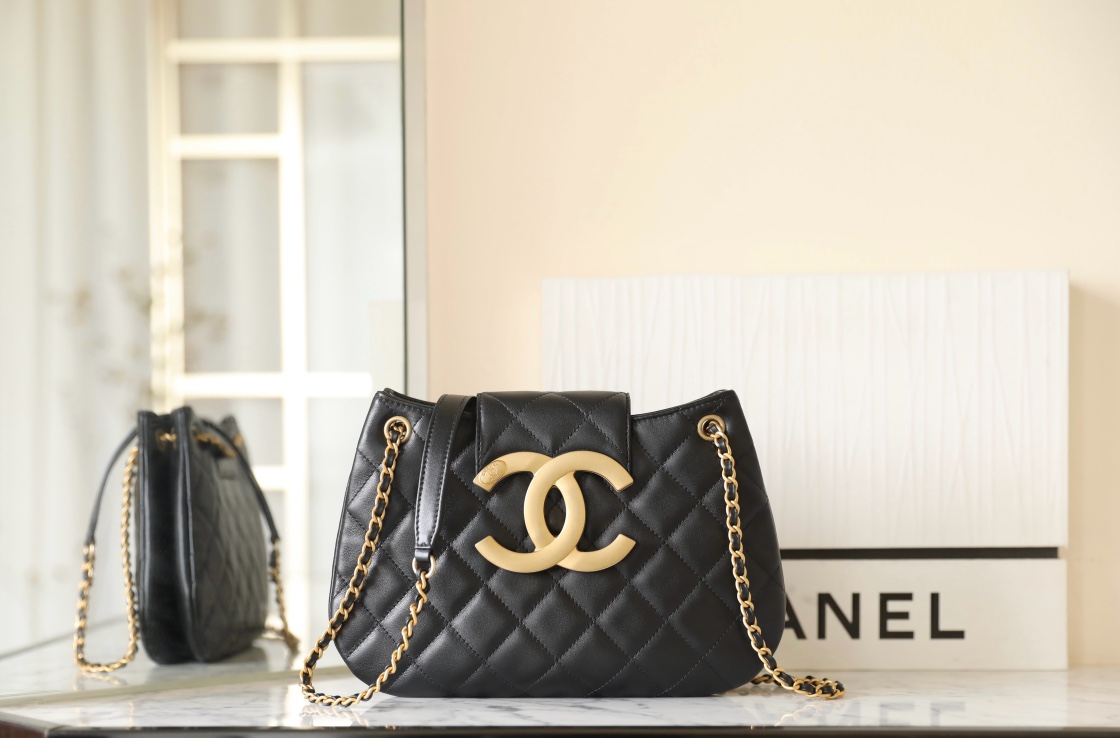 Chanel Crossbody & Shoulder Bags 1:1 Clone
 Black Vintage Gold Lambskin Sheepskin Spring Collection