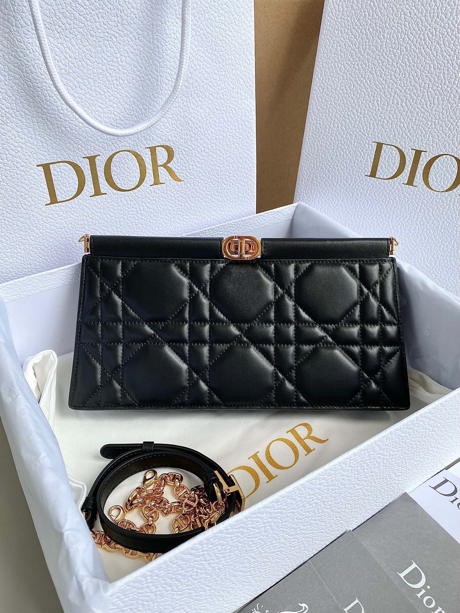 ديور Dior Caro حقيبة أكياس القابض أسود . سلسلة