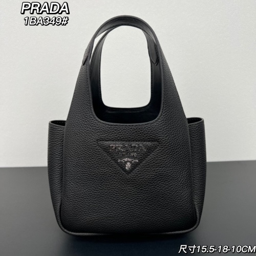 Prada 1BA349 Black Leather Tote Bag with Silver Logo & Dual Handles 1 Prada 1BA349 Black Leather Tote Bag with Silver Logo & Dual Handles