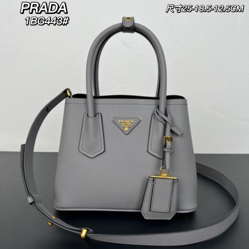Prada Double Bag Mini Top Handle Bag Gray Leather 1BG443 1 Prada Double Bag Mini Top Handle Bag Gray Leather 1BG443