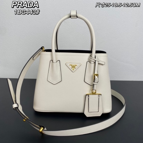 Prada Double Bag Mini Tote in White Leather with Adjustable Strap 1 Prada Double Bag Mini Tote in White Leather with Adjustable Strap