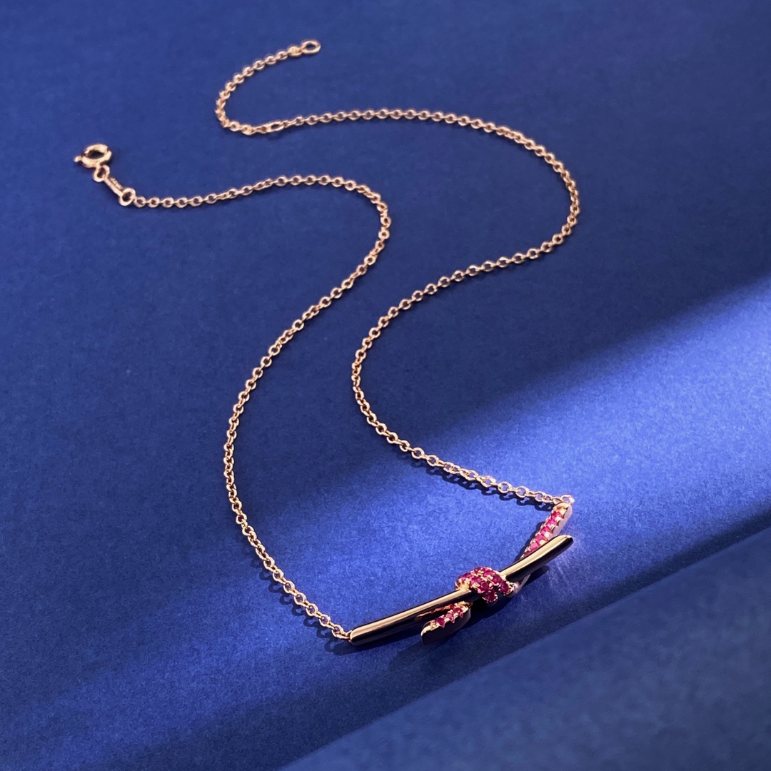 Tiffany & Co. 新款玫瑰金到货 Knot系列新款镶钻紫钻项链到货 黄铜材料电镀18k金 玫瑰金