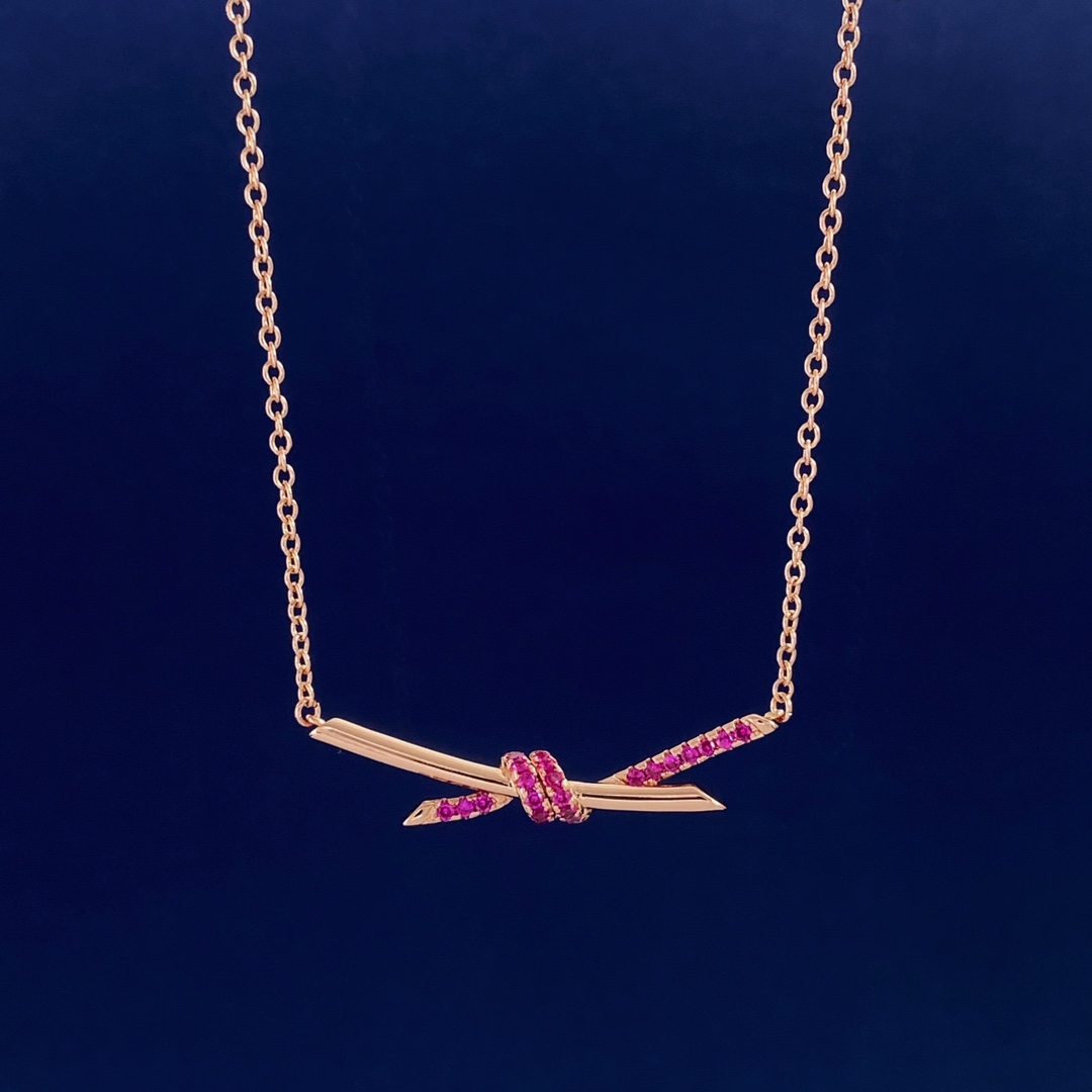 Tiffany & Co. 新款玫瑰金到货 Knot系列新款镶钻紫钻项链到货 黄铜材料电镀18k金 玫瑰金