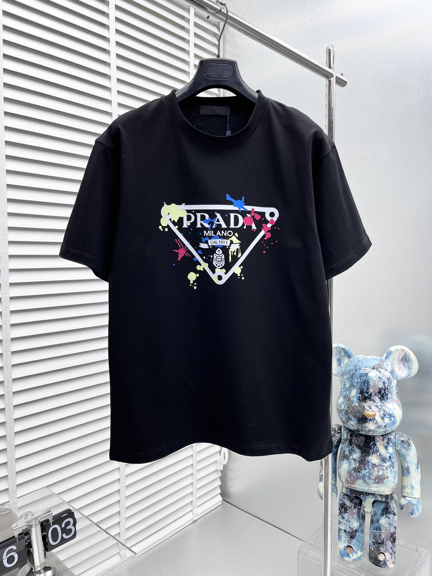 Prada Clothing T-Shirt Black White Printing Unisex Spring/Summer Collection Short Sleeve