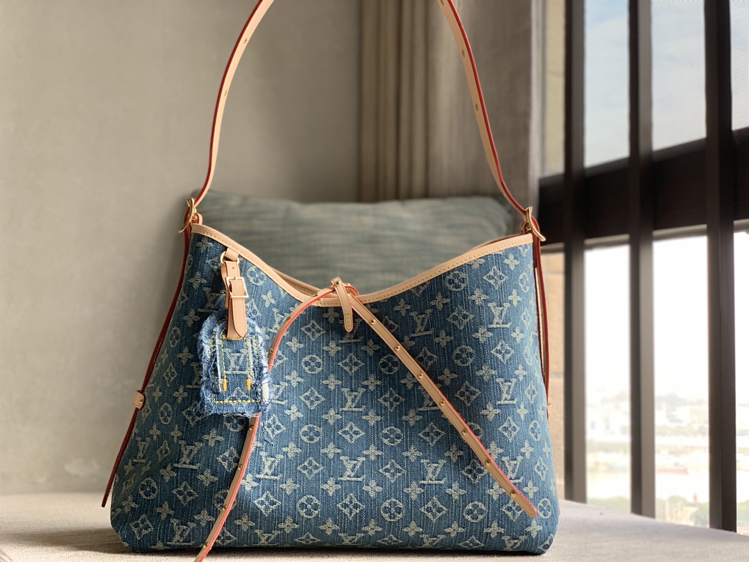 Purchasing agent special edition LV CARRYALL MM official sale M46855 blue (denim denim) Louis Vuitton launches new CarryAll medium shopping bag,