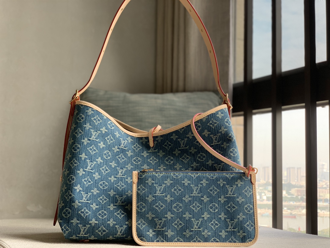 Purchasing agent special edition LV CARRYALL MM official sale M46855 blue (denim denim) Louis Vuitton launches new CarryAll medium shopping bag,