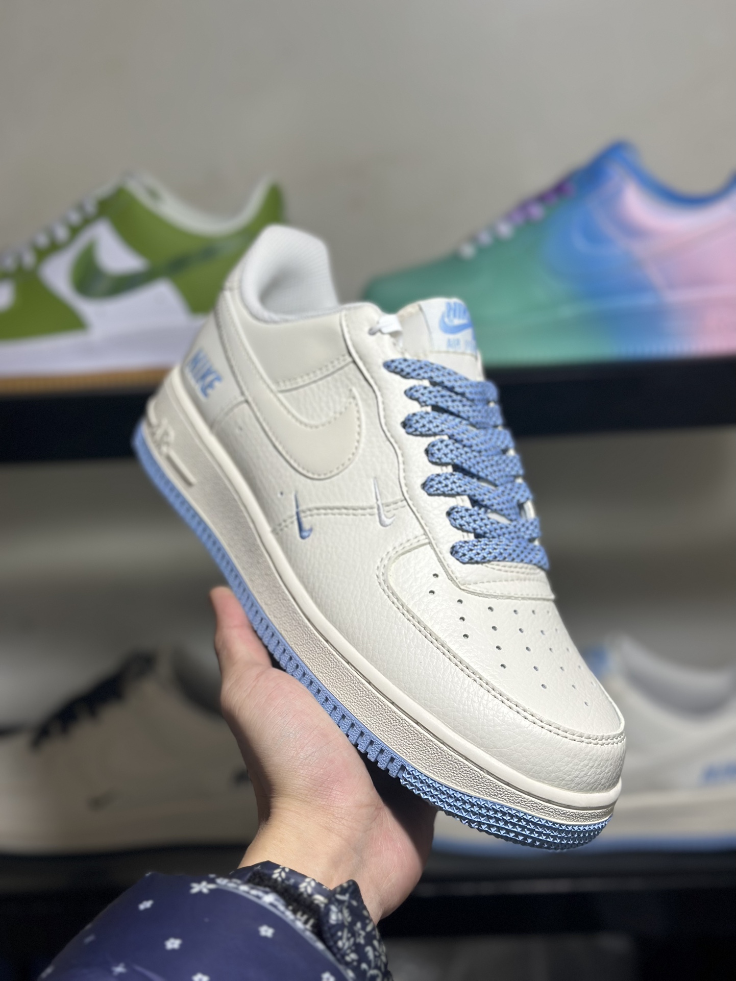 创意BY抽屉盒定制️NikeAirForce1Low双小钩3M反光空军一号低帮运动休闲板鞋定制皮料原楦原