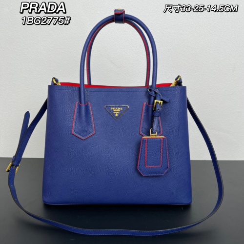 Prada 1BG2775 Blue Leather Shopping Bag with Crossbody Strap 1 Prada 1BG2775 Blue Leather Shopping Bag with Crossbody Strap