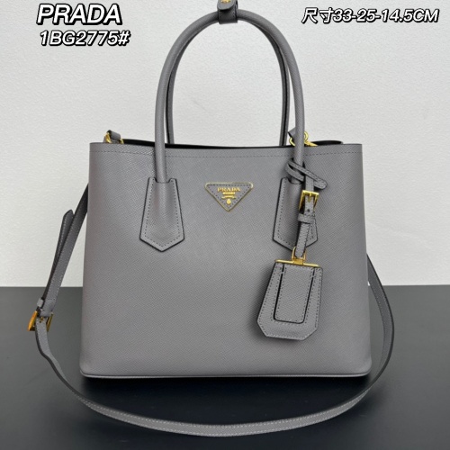 PRADA 1BG2775 Grey Leather Shopping Bag Tote, 33 x 25 x 14.5 cm 1 PRADA 1BG2775 Grey Leather Shopping Bag Tote, 33 x 25 x 14.5 cm