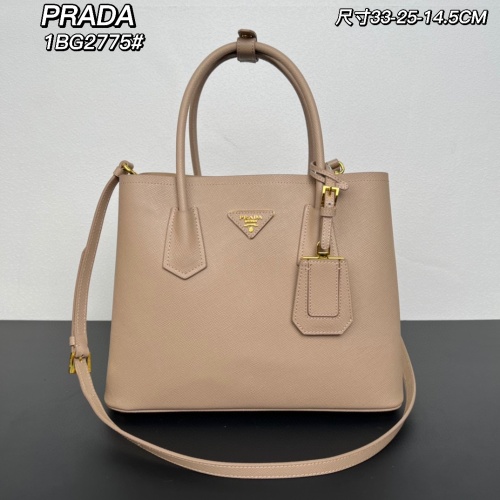 Prada 1BG2775 Top-Handle Bag in Beige Saffiano Leather, 33x25x14.5 cm 1 Prada 1BG2775 Top-Handle Bag in Beige Saffiano Leather, 33x25x14.5 cm