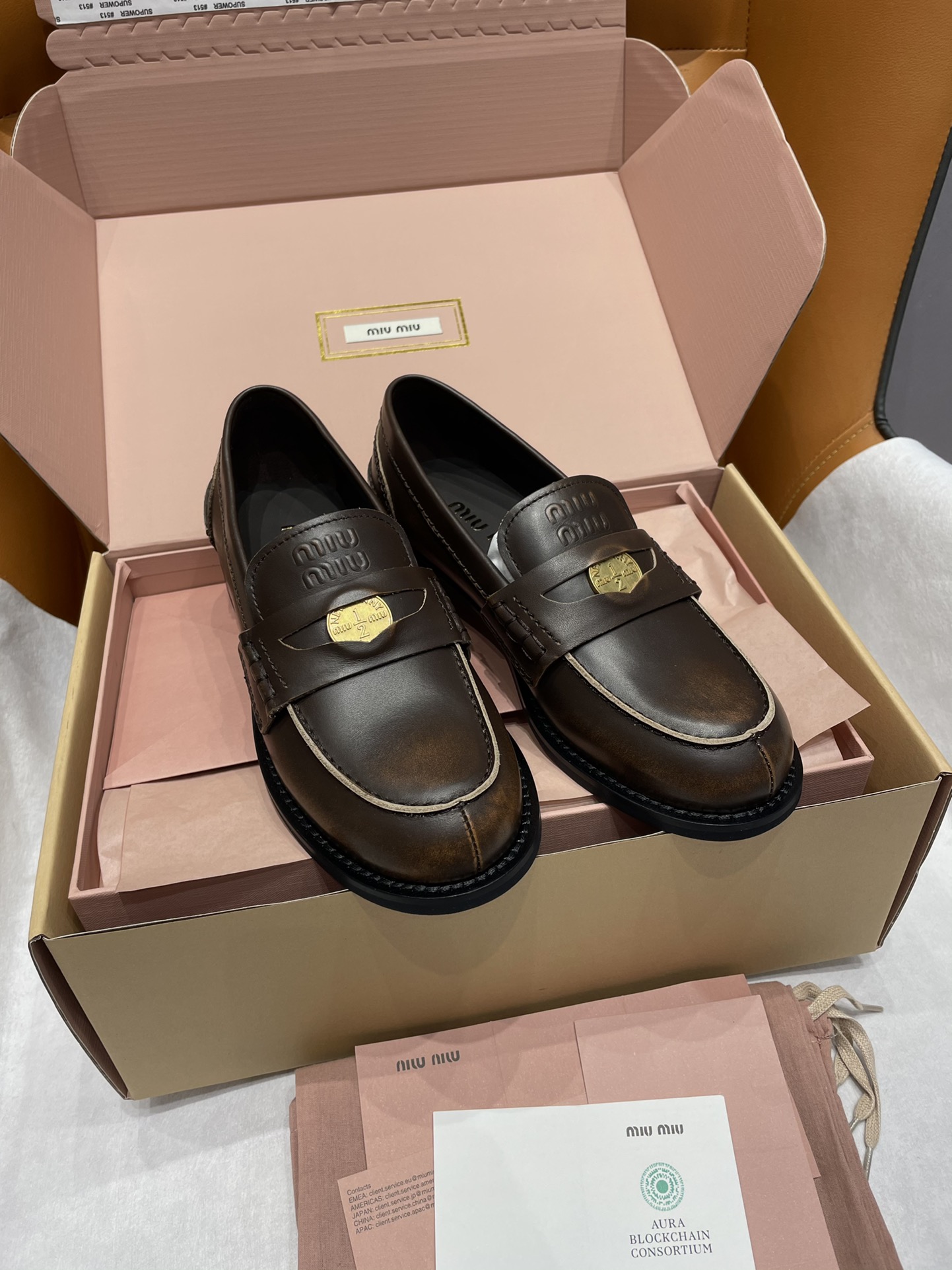 MiuMiu Shoes Loafers Black Brown Calfskin Cowhide Rubber Sheepskin