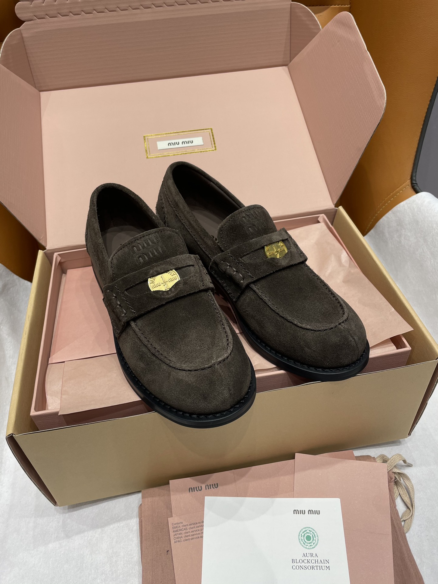 MiuMiu Shoes Loafers Black Brown Calfskin Cowhide Rubber Sheepskin