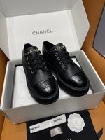 Chanel Shoes Loafers Black Lychee Pattern Calfskin Cowhide Sheepskin TPU