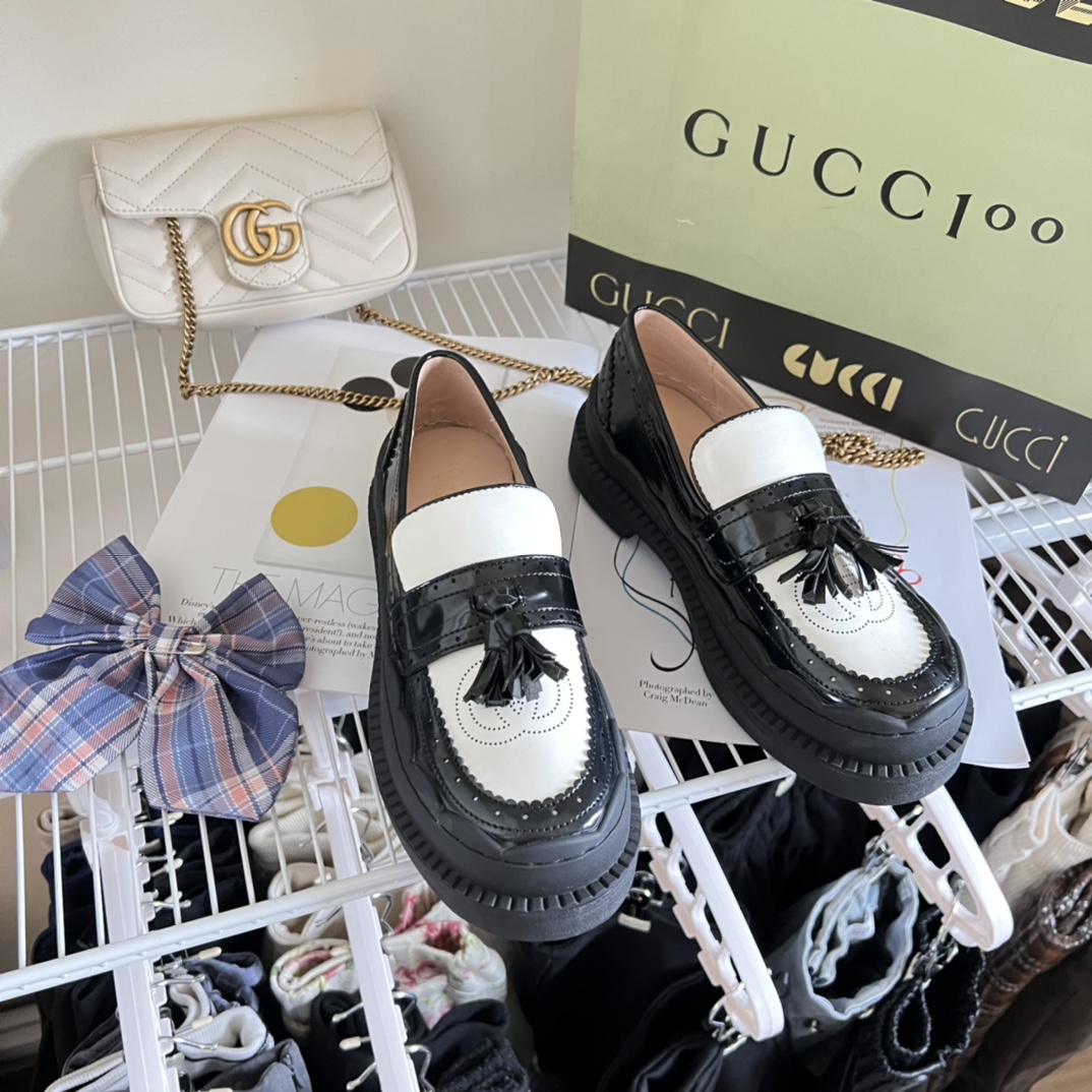Gucci Mokasyny Skórzane Buty Oxford Skóra cielęca krowia Prawdziwa skóra Wiosenna kolekcja Fashion