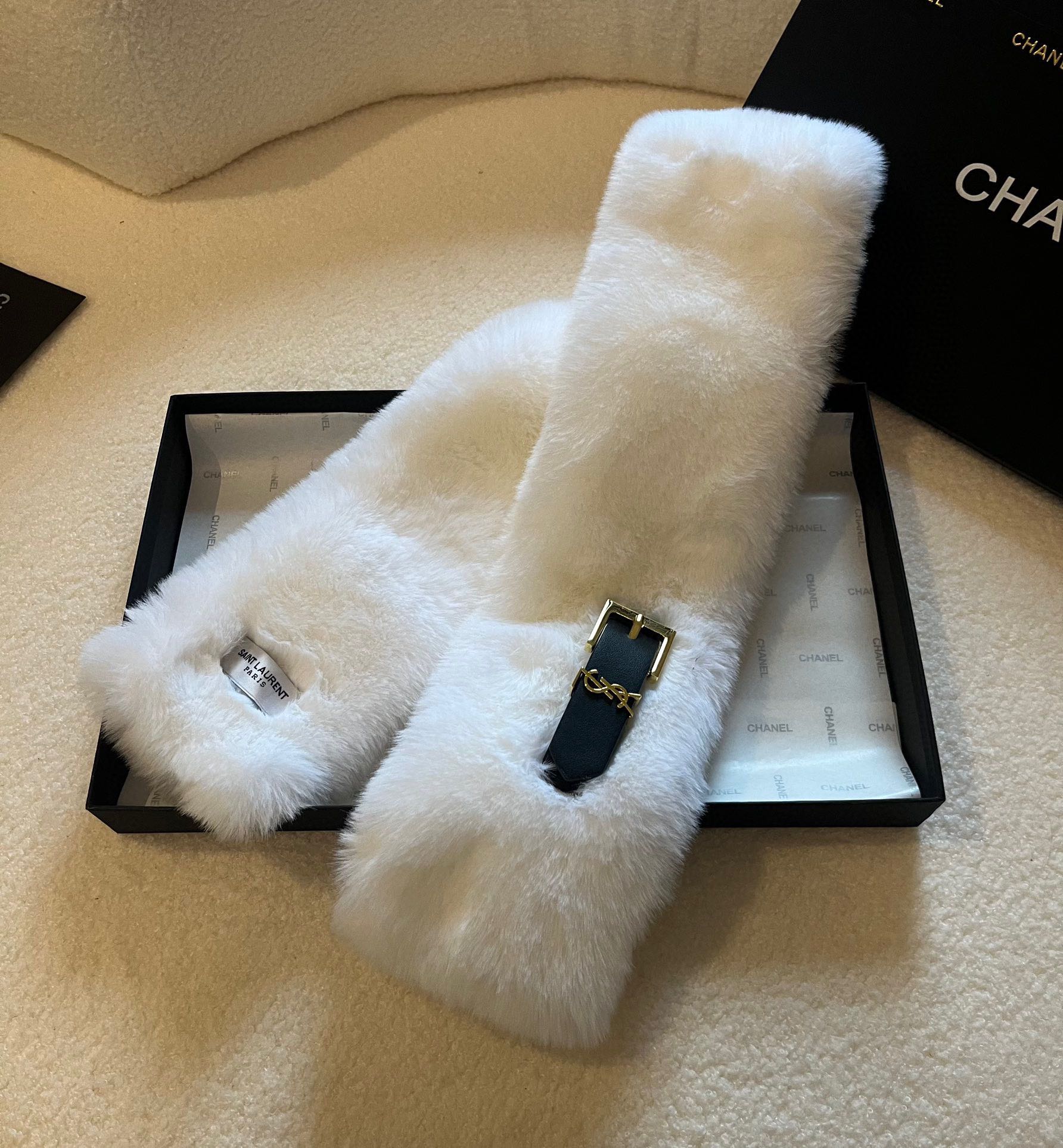 [YSL Hats]ss 2025 YSL Saint Laurent fur neck scarf Rabbit hair scarf high-end