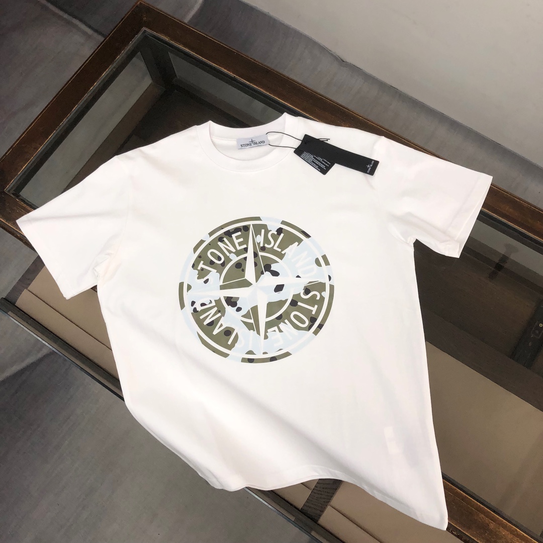 Stone Island Custom Cotton T-shirts: Latest Fashion Collection in Black/White, Sizes S-XL