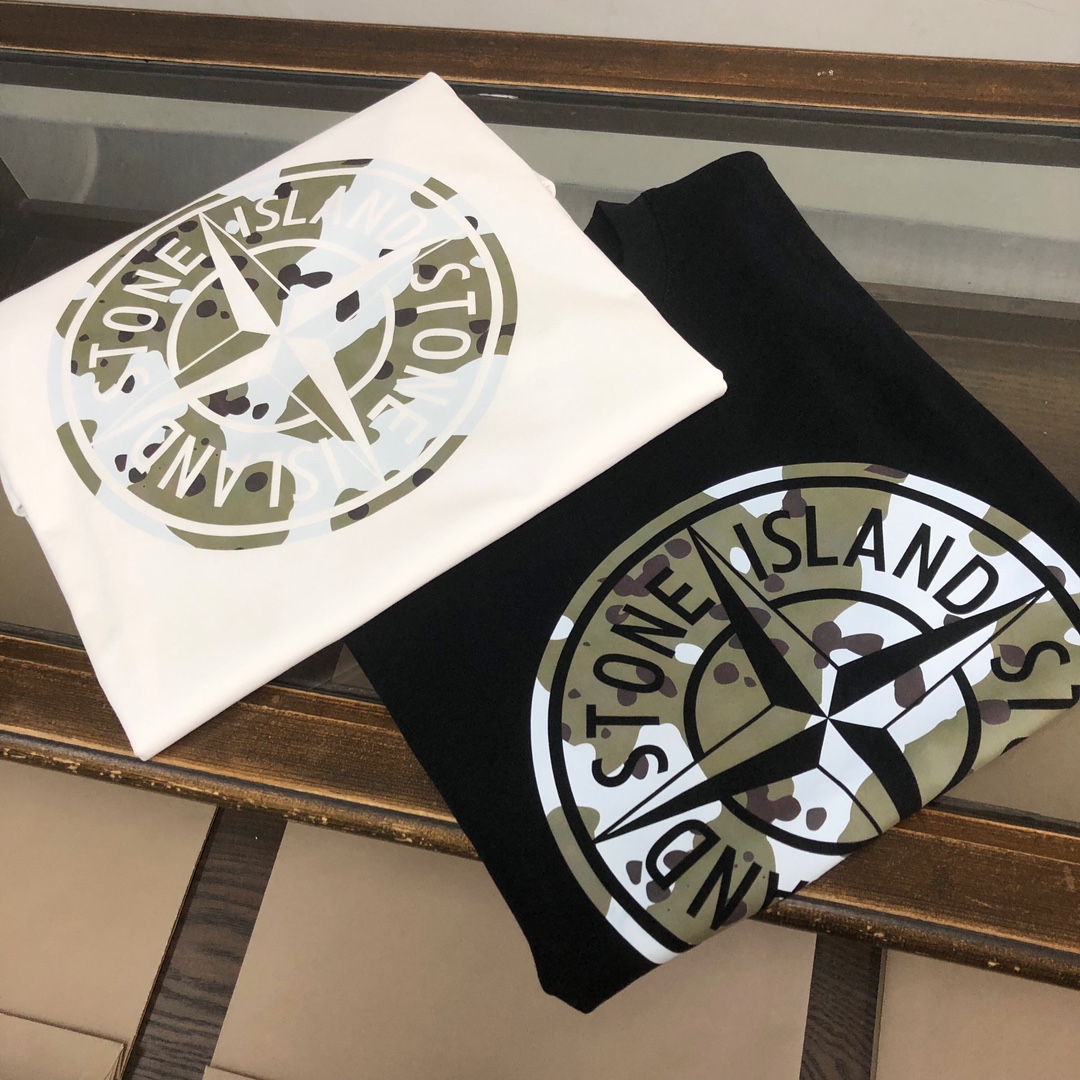 Stone Island Custom Cotton T-shirts: Latest Fashion Collection in Black/White, Sizes S-XL - 图片 2