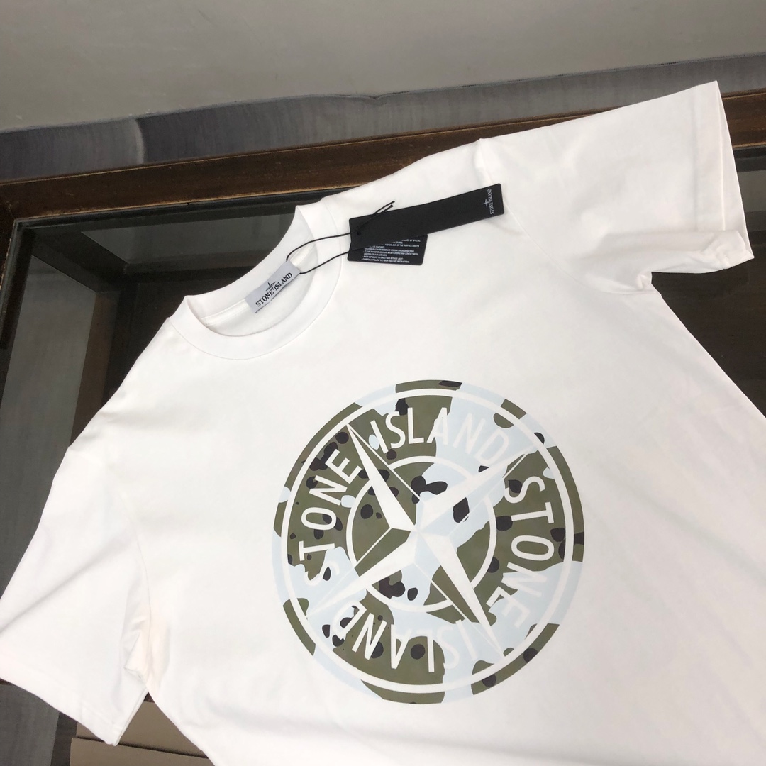 Stone Island Custom Cotton T-shirts: Latest Fashion Collection in Black/White, Sizes S-XL - 图片 3